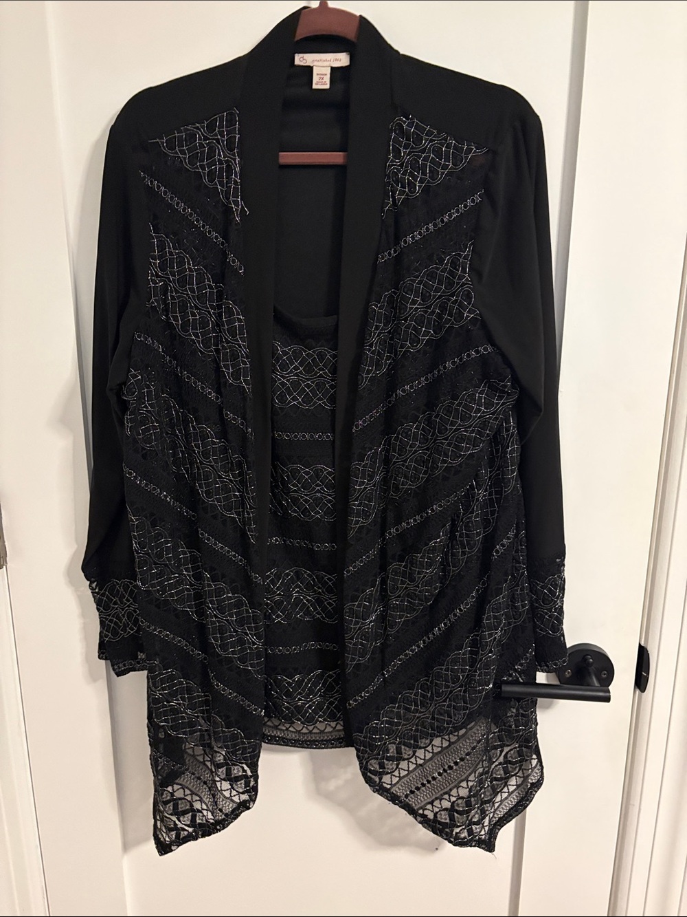 Dress Barn Black Embroidered Attached Layered Tank with Jacket. 2X women's plus.